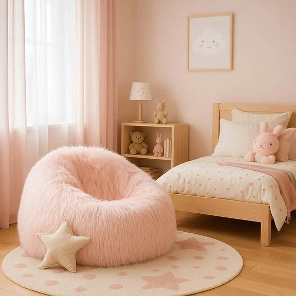 Kids Marshmallow Pink Fur Bean Bag Bean Bags R Us